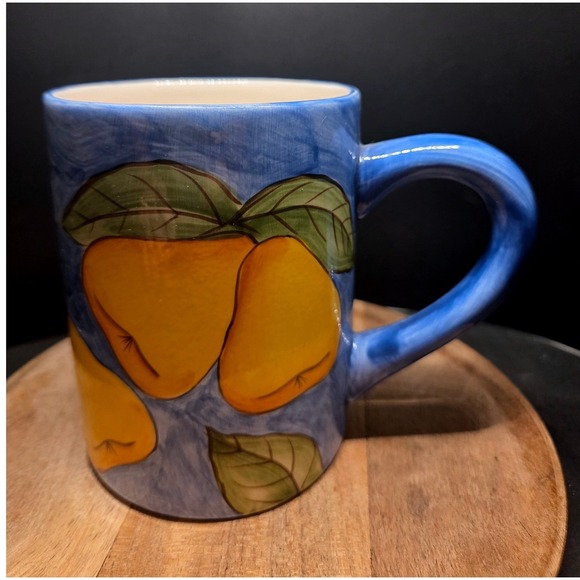 Pier 1 Other - Pier 1 Fruitful Harvest Mug Blue Vintage Pear Hand Painted Philippines